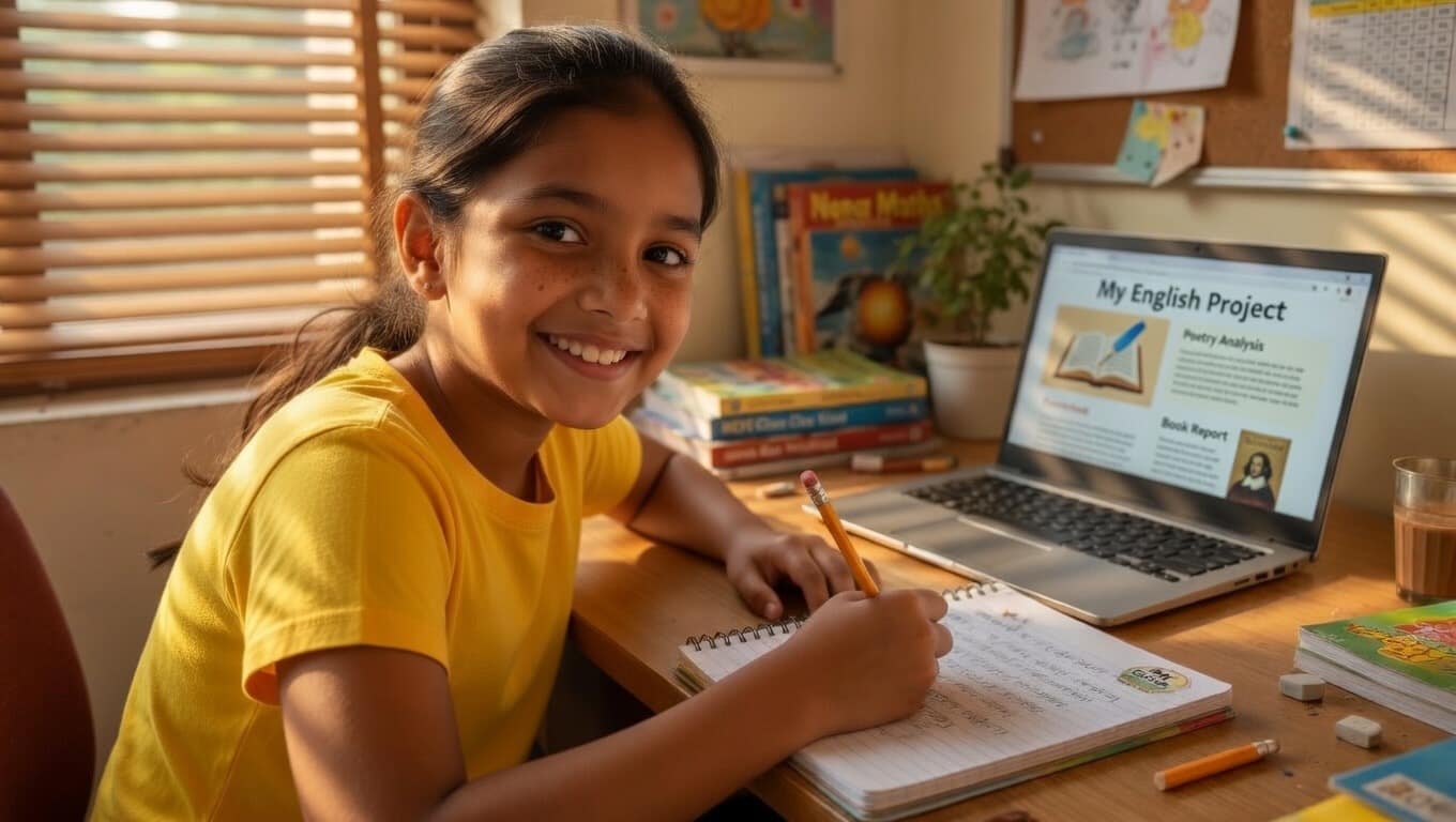 Child working on writing exercises in LTWN's live online writing class for kids grades K–12